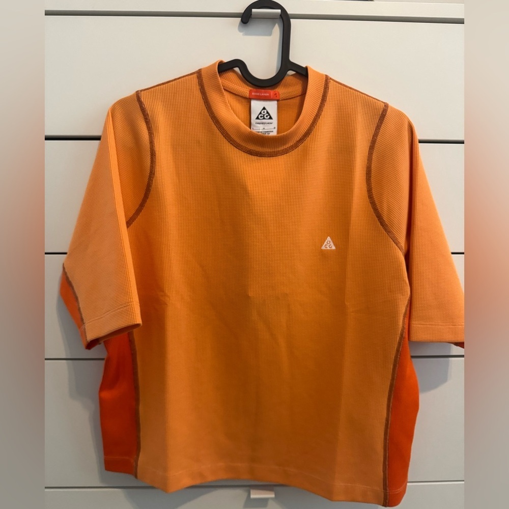 Nike ACG Orange Waffle Knit Short Sleeve Top - Women's Size L - Picture 3 of 6